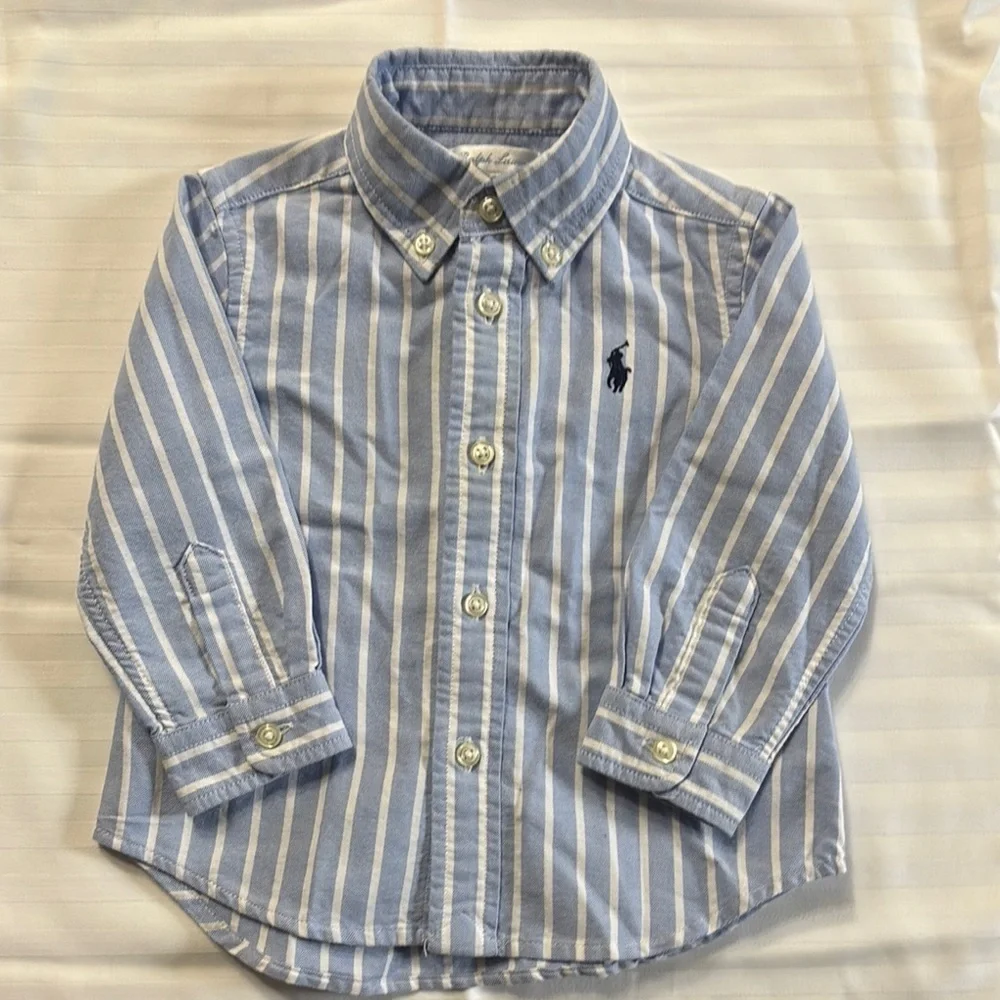 Ralph Lauren Blue and White Striped Button Down Shirt Baby